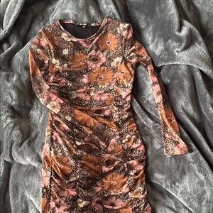 Missguided Brown and Orange Asymmetrical Ruched Bodycon Mini Dress